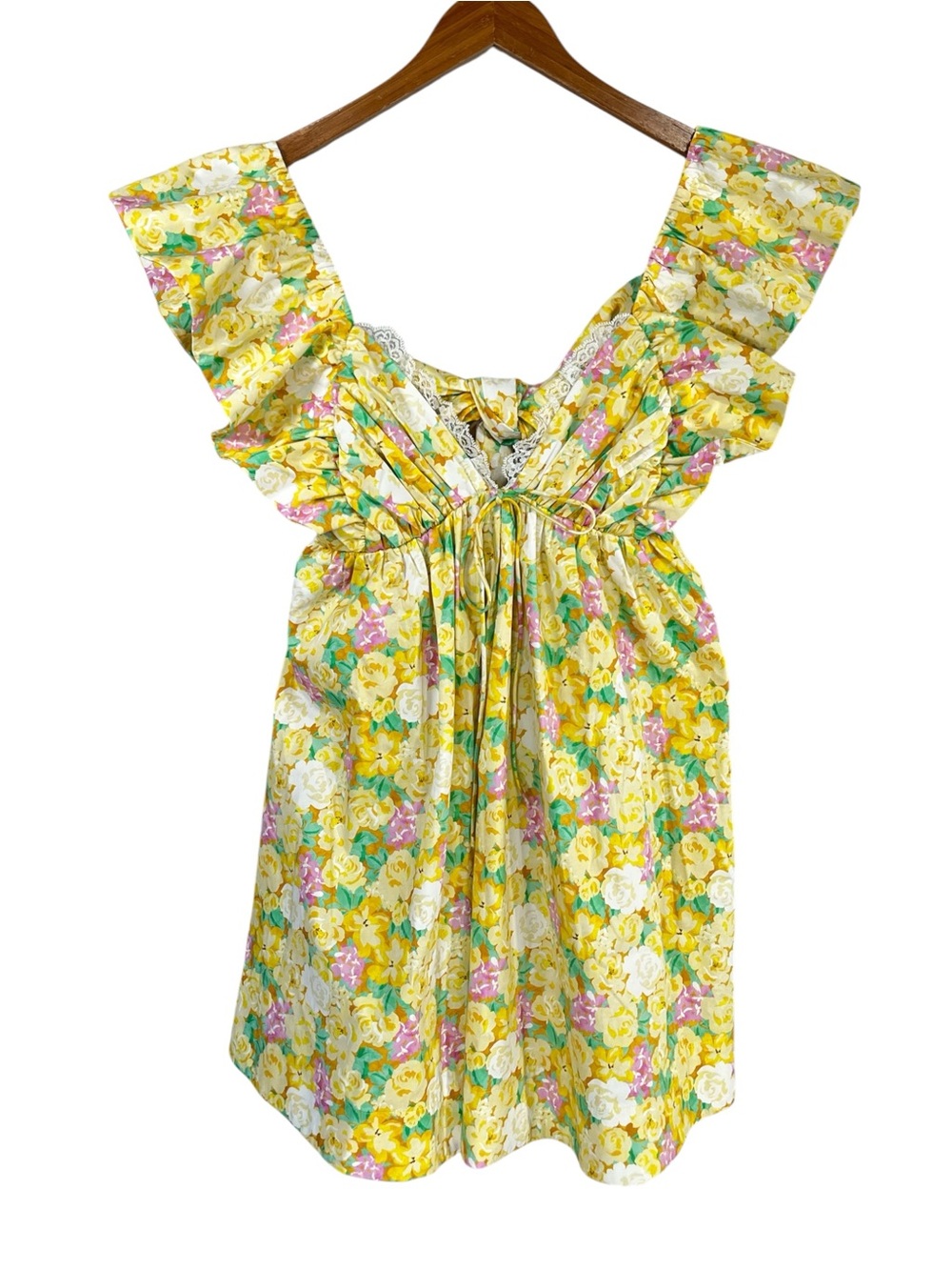 NWT For Love & Lemons Tamra Mini Dress in Yellow Floral Size Medium - Picture 5 of 11